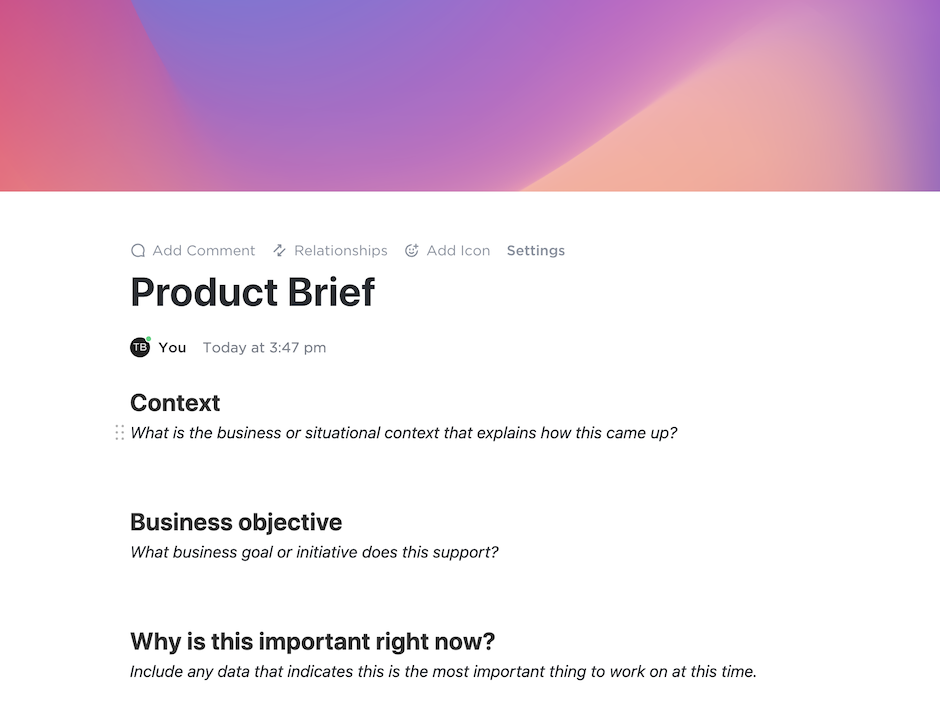 product brief overview