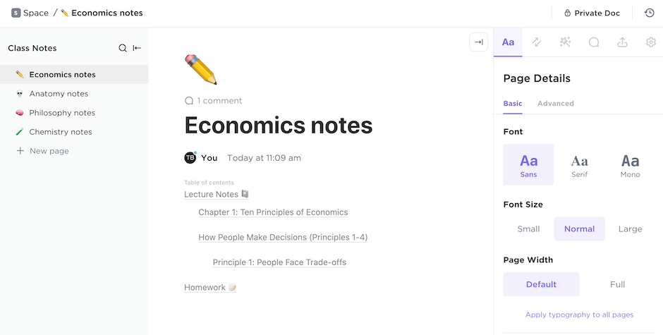 Class Notes Template Doc with Sidebar