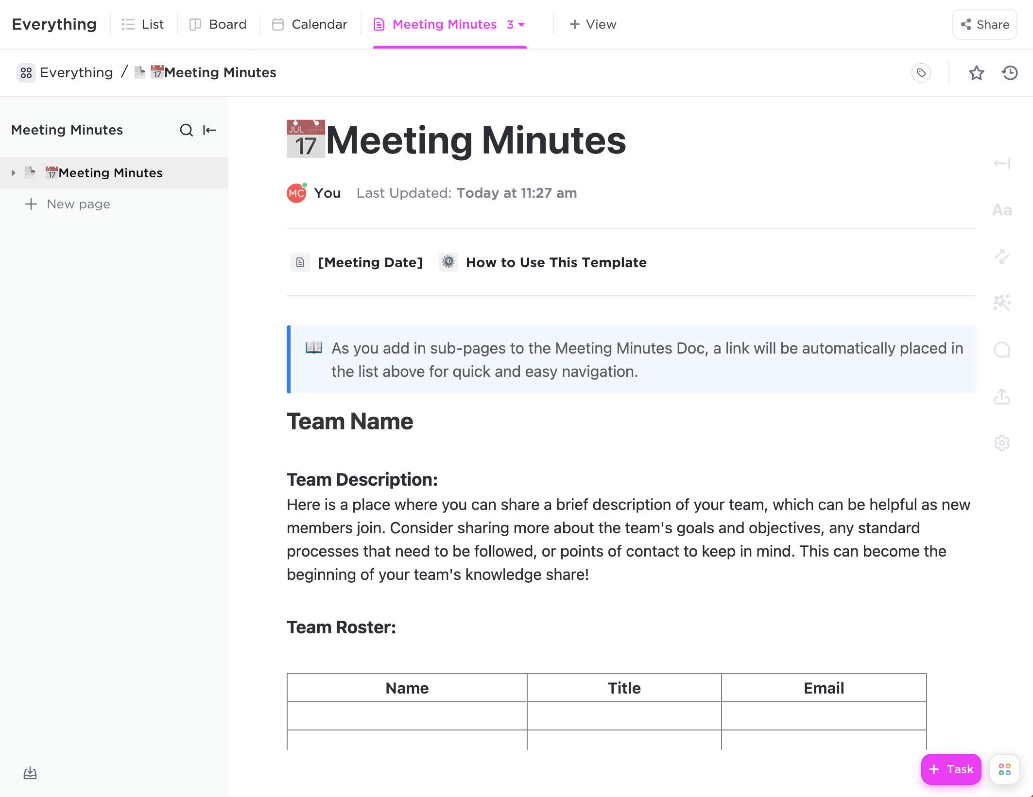 meeting minutes template overview