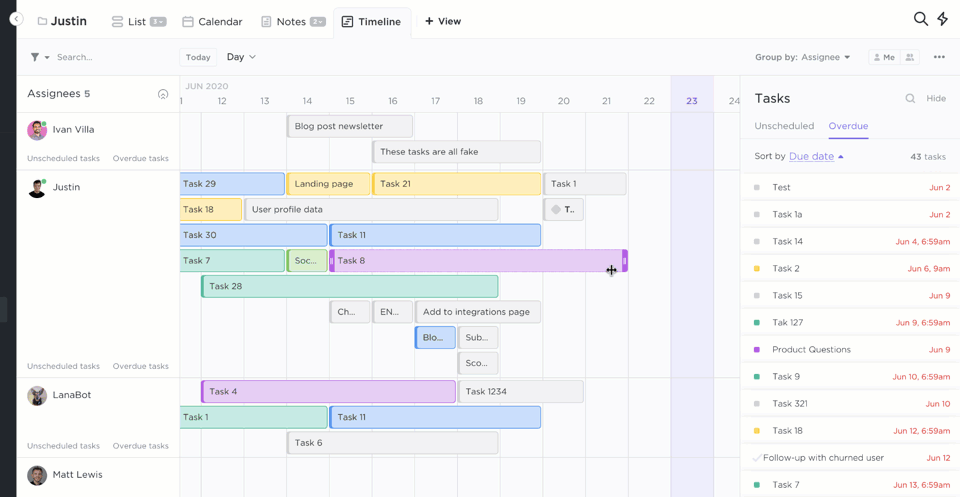 Drag and drop feature in ClickUp's Timeline view